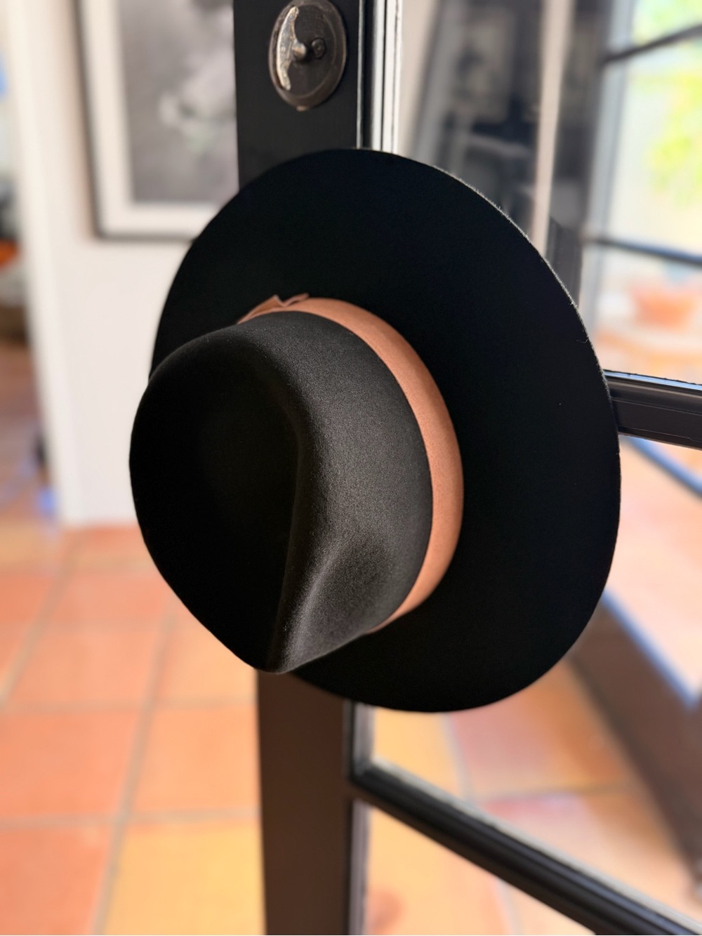 Wide-Brim Fedora Hat with Camel Band